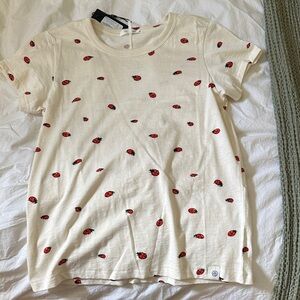 rag & bone Cream Tee with Red and Black Ladybug Print